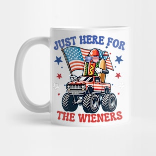 Hot Dog I'm Just Here For The Wieners 4th Of July Sunglasses Monster Truck American Flag Mug